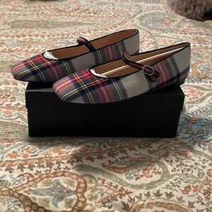 J. Crew Plaid Mary Jane Flats with Crystal Buckle